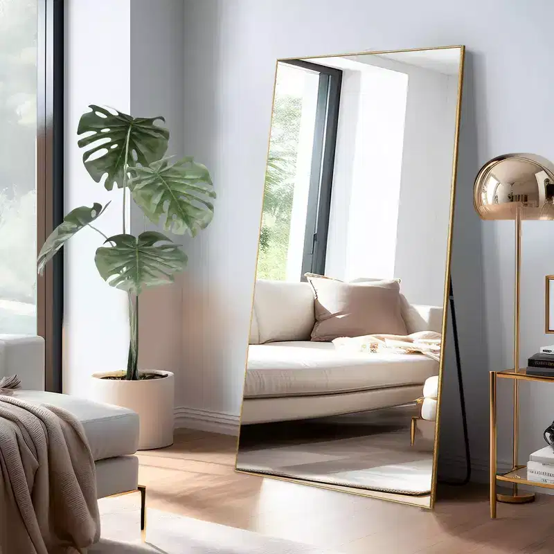 PexFix 59x28 Aluminum Fine Edge Right Angle Rectangle Full Length Mirror-With Stand