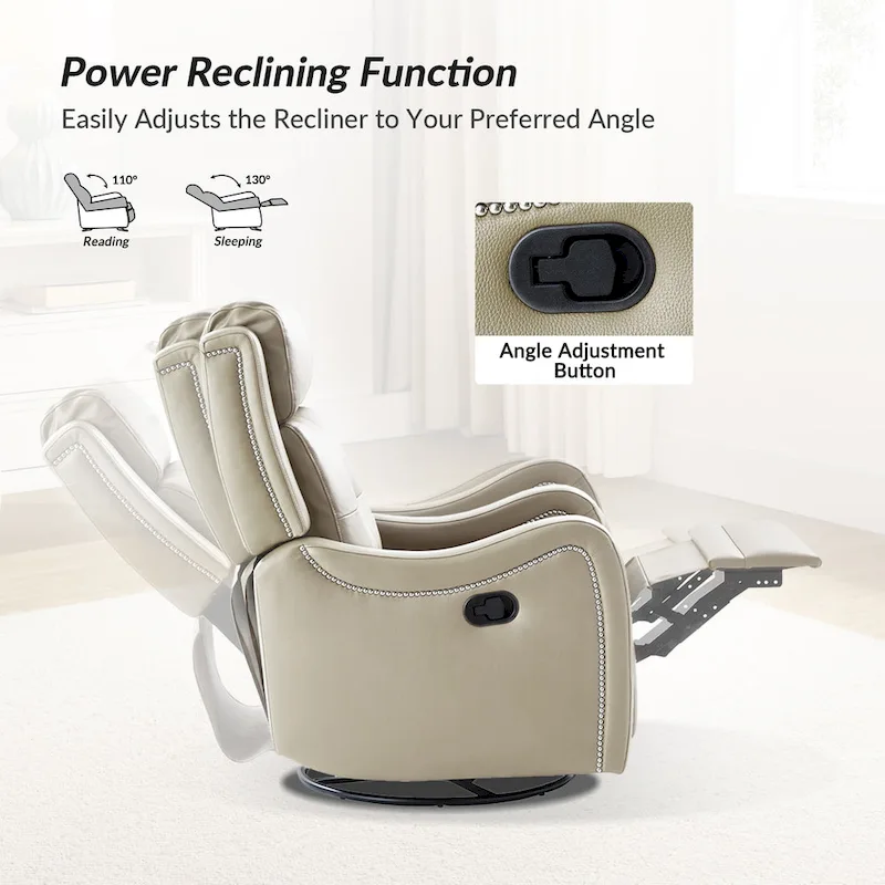 FrancoModern Genuine Leather Swivel Rocker Recliner with Nailhead Trims Sets of 2 by HULALA HOME