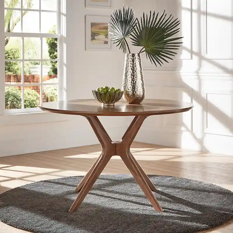 Sylvestria Mid-Century Walnut Finish Round Dining Set