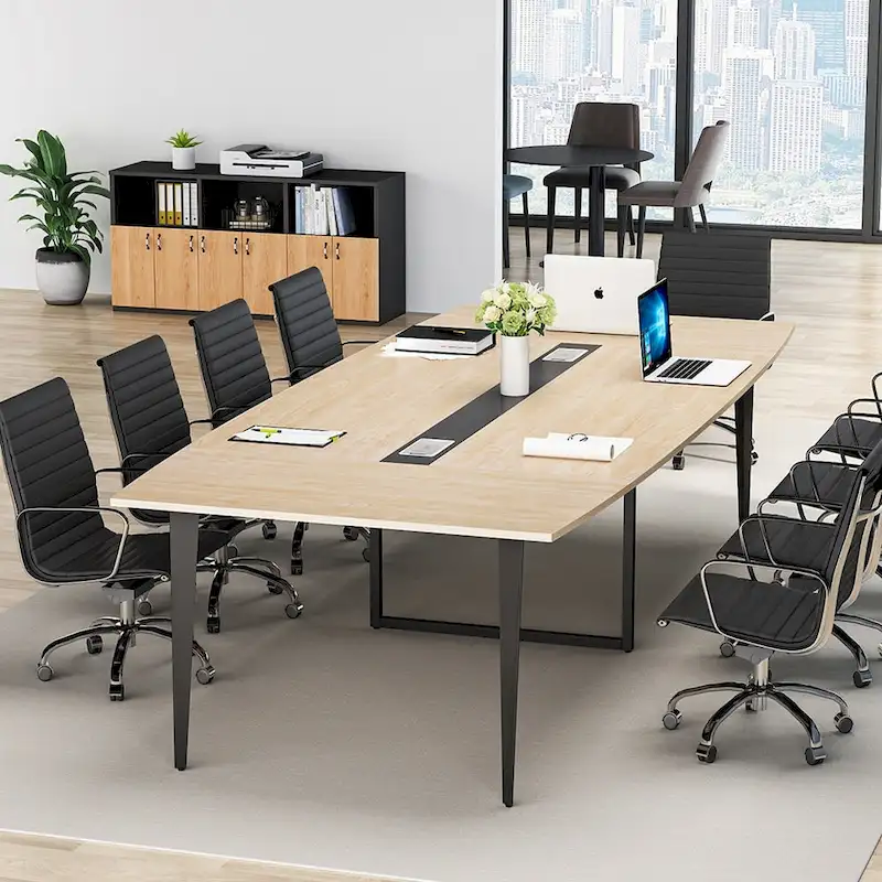 8FT Conference Table,Boat Shaped Meeting Table with Rectangle Grommet