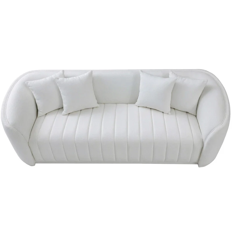 Mid-Century Modern Tight Back Boucle Sofa – White, Seats 2–3
