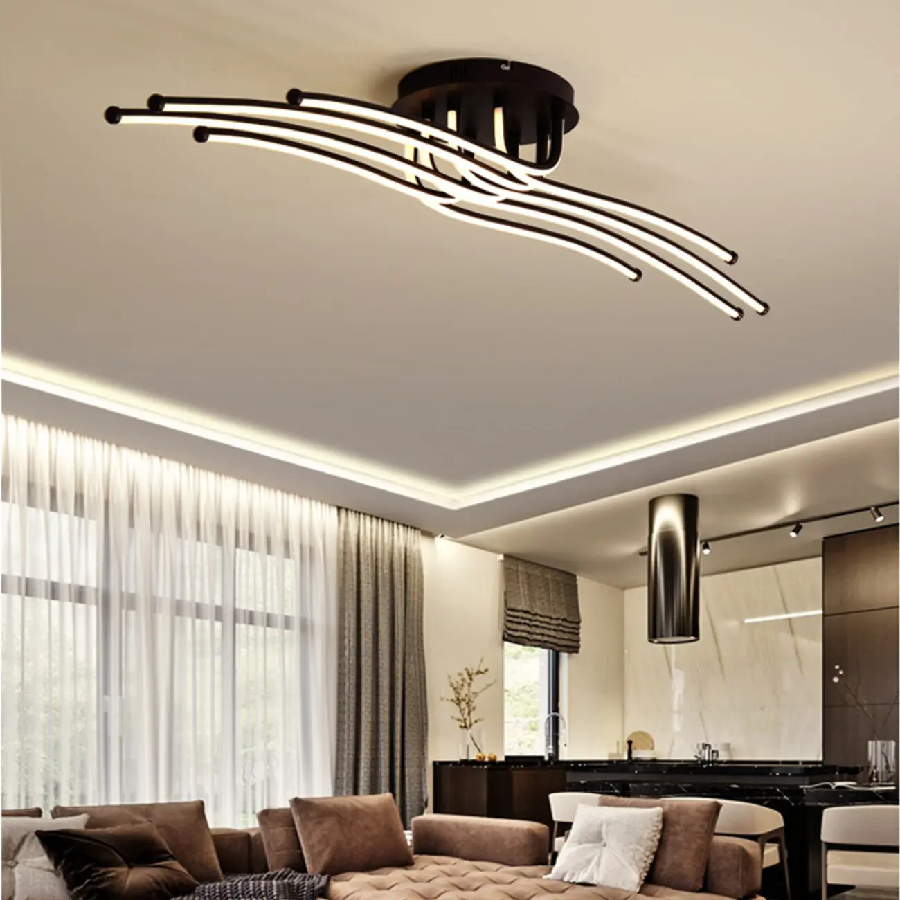 Modern Linear Semi Flush Ceiling Light with Silica Gel Shade