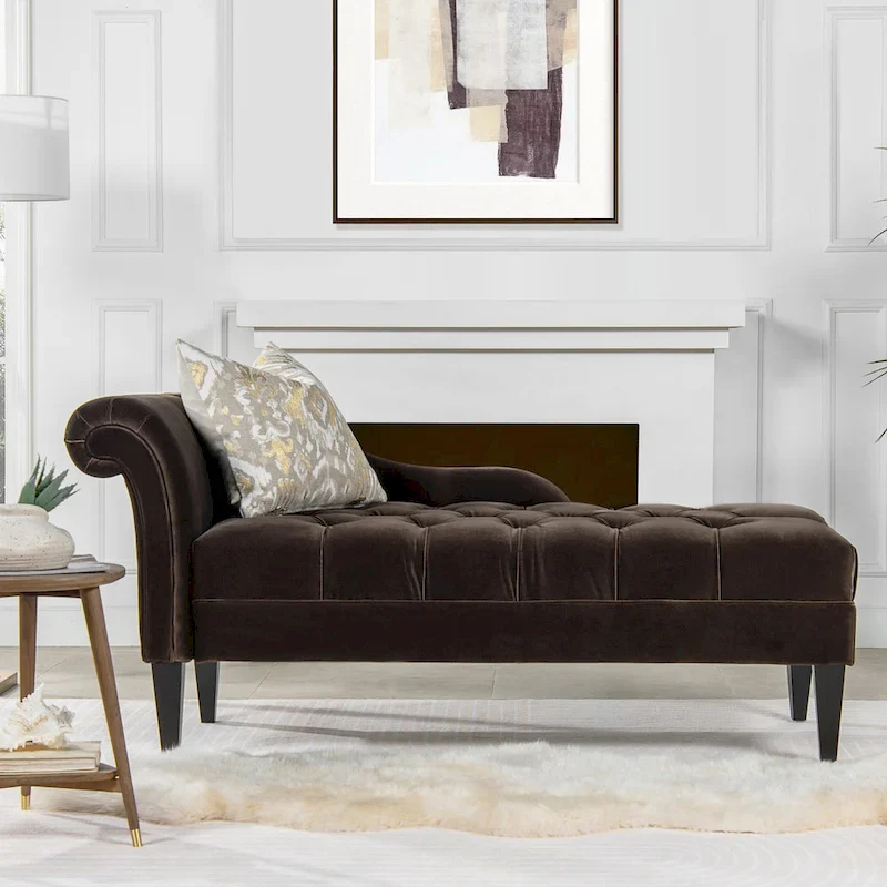 Harrison 64 Mid-Century Tufted Rolled-Arm Chaise Lounge
