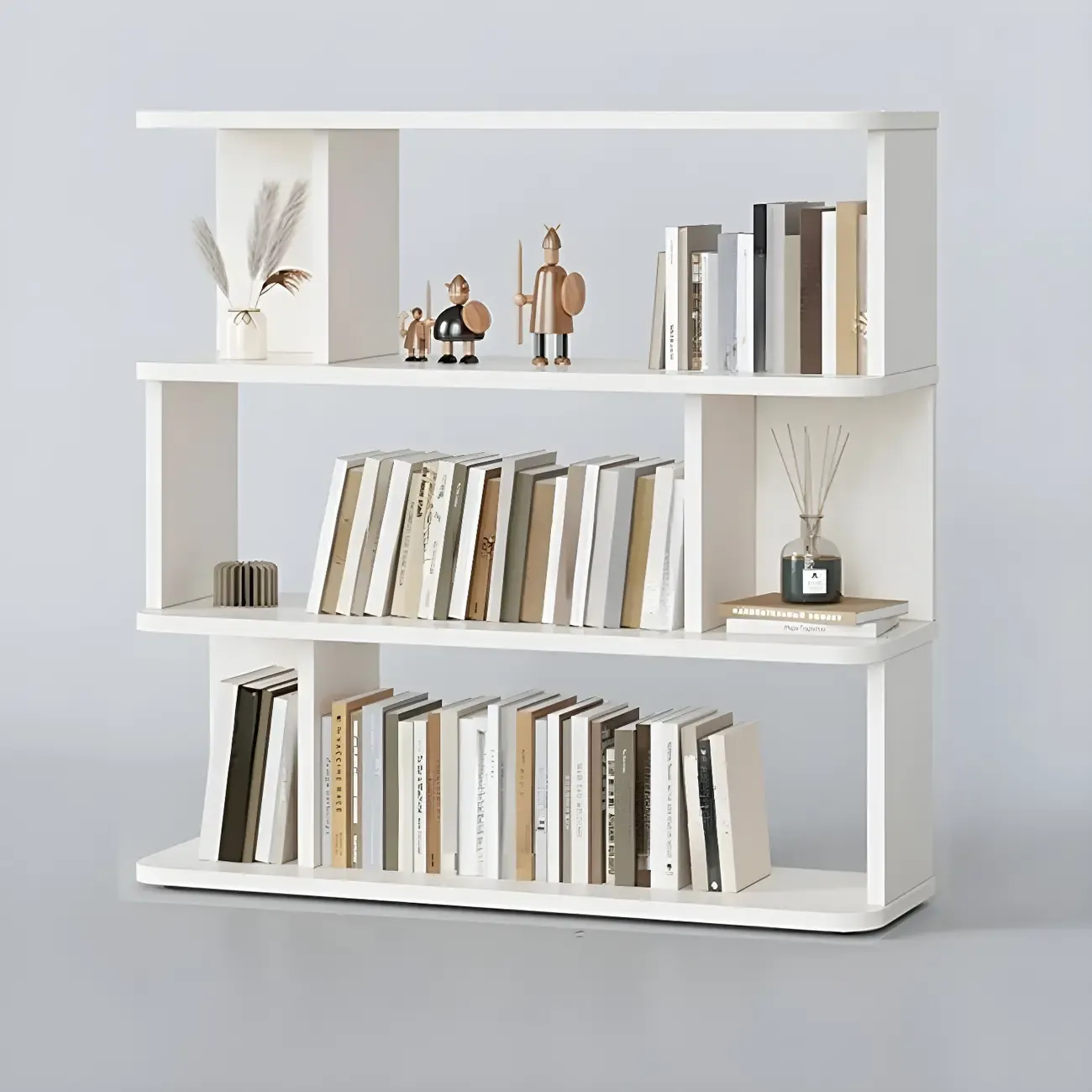 Tall Modern Walnut Open Back 6-Shelf Wood Bookcase