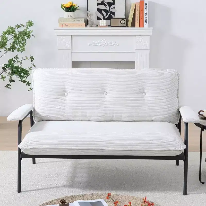 TUYOHW 53-inch Lightweight Corduroy Loveseat,Metal Frame 2-Seater Sofa with Button Tufted Back,Sturdy Compact Couch for Small Spaces