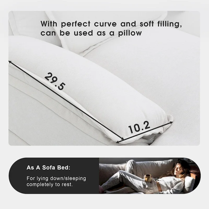 6-seat Upholstered Modern U-shaped Sectional Sofa with Waist Pillows,Sleeper Sofa Couch with Chaise Lounge,White
