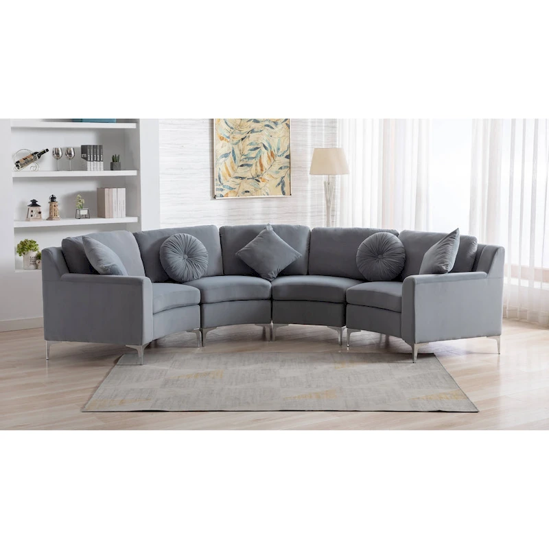 136  Velvet Semicircle couch Modular Curve Sectional Sofa