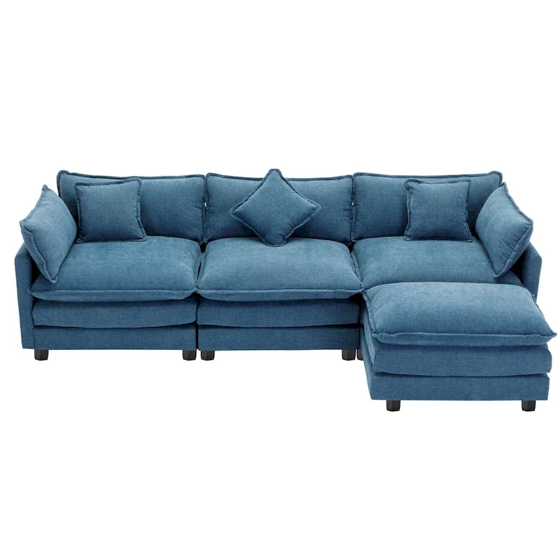 Blue 112.2 Modern L-Shaped 4-Seat Sofa with Removable Ottoman