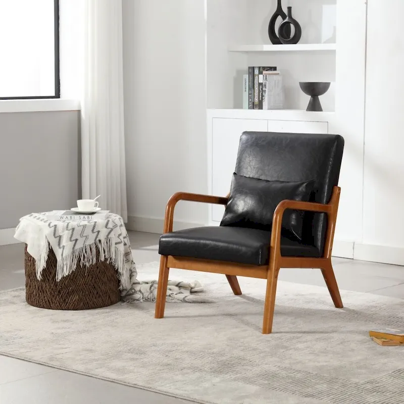 Modern PU Leather Accent Chair with One Pillow
