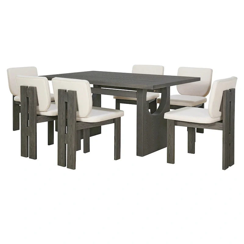 7-Piece Transitional Wooden Dining Set with Rectangular Table & 6 Chairs