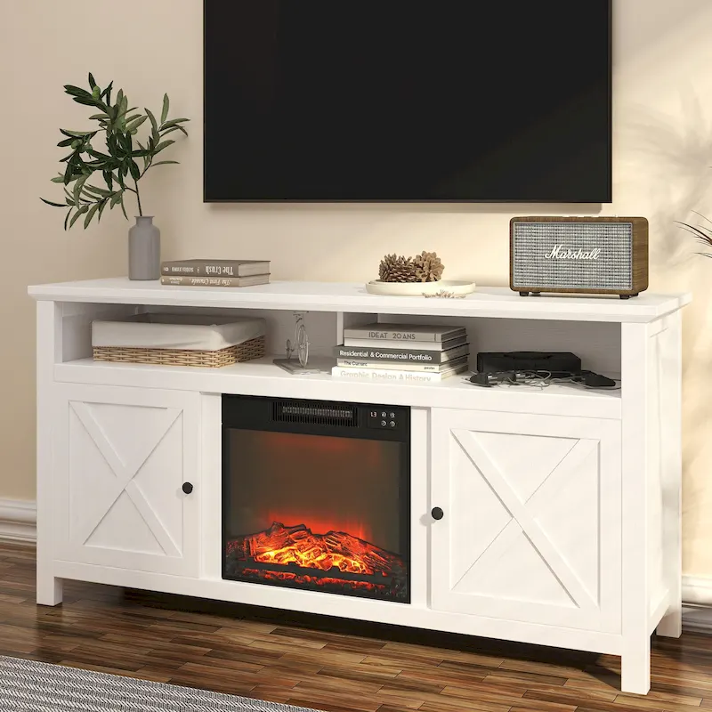 Clihome 58 Wood Fireplace TV Stand with 18 Electric Fireplace