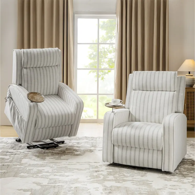 Modern Electric Lift, Massage, and Heated Recliner Sofa (with Charging Port and Solid Wood Tray) — 2-Piece Set