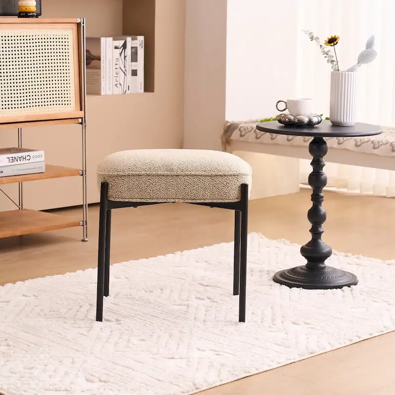 Single Rectangle Ottoman Tufted Lamb Fleece Foot Stool