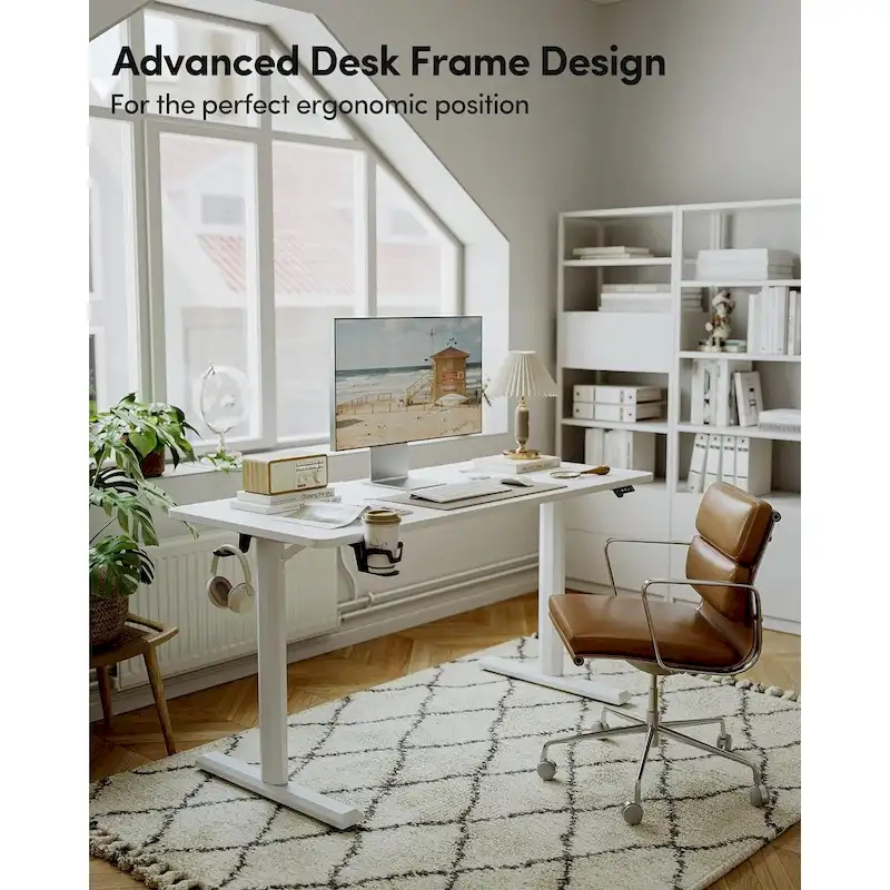 FEZIBO Standing Desk, Electric Stand up Height Adjustable Home Office Table, Sit Stand Desk with Splice Board