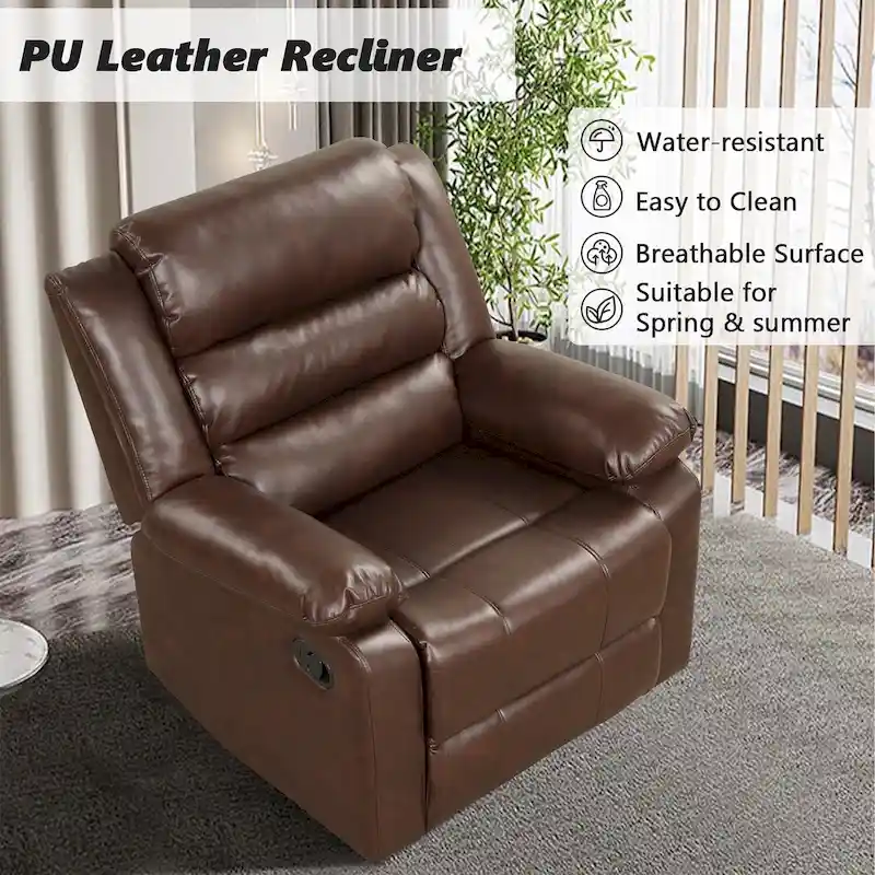 Breathable PU Leather Manual Recliner Chair with Overstuffed Arm and Back