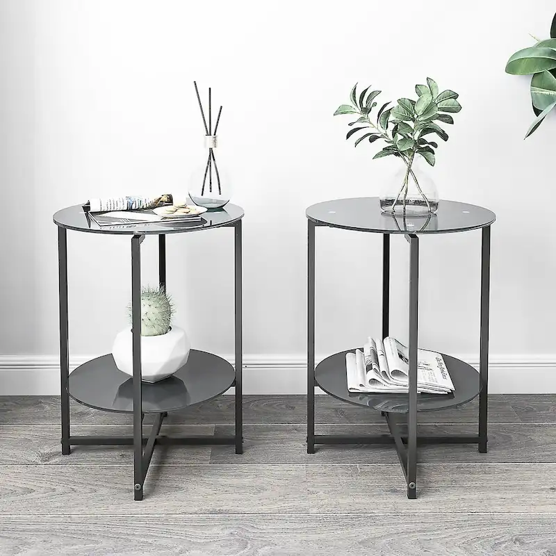 2-Piece Set (Clear) Tempered Glass End Table