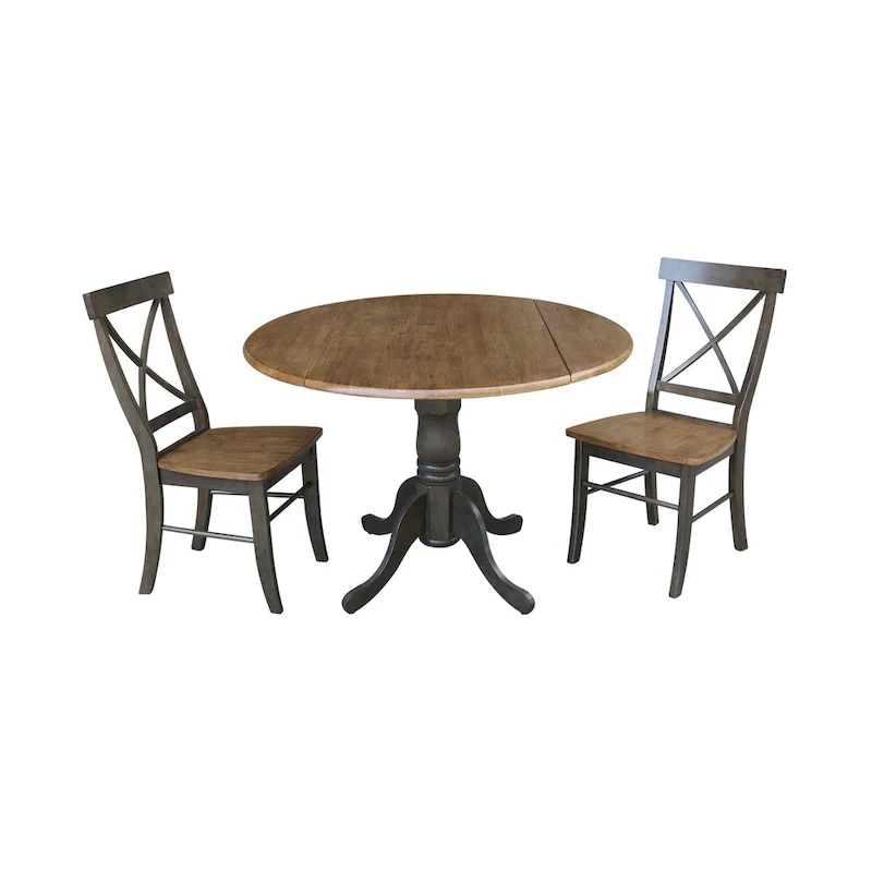 42 Solid Wood Dual Drop Leaf Table With 2 X-Back Chairs - 3 Piece Set