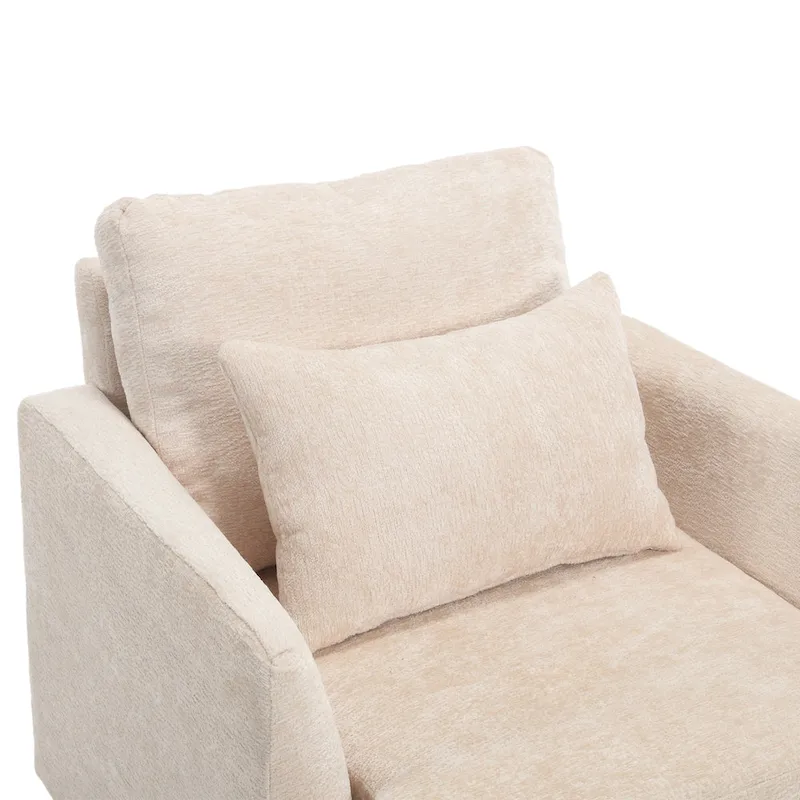 Beige 29.53 Chenille Upholstered Arm Chair with Solid Wood Frame and Cushions