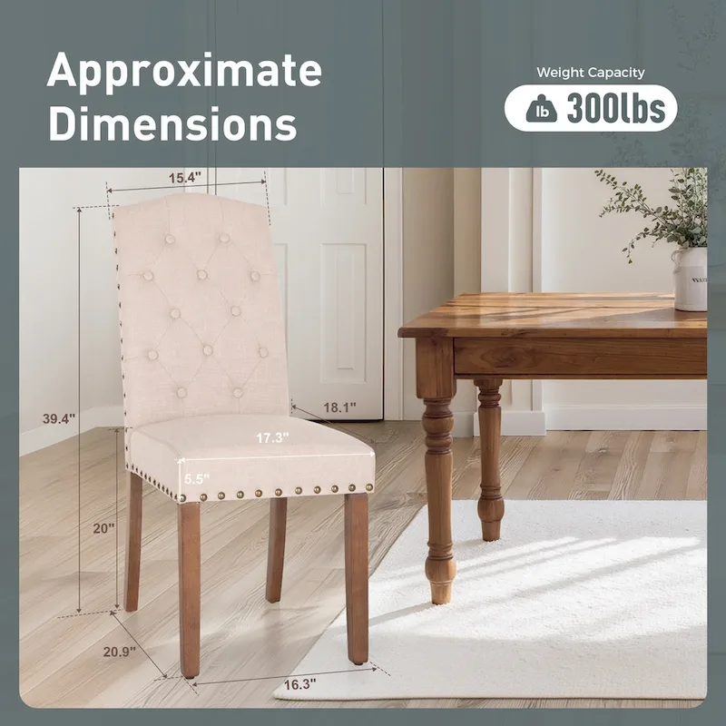 Set of 4 Upholstered Faux Leather/Fabric Dining Room Chairs with High Back and Solid Wood Legs