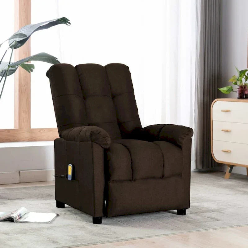 vidaXL Massage Recliner Dark Brown Fabric - 29.1 x 39 x 40.2