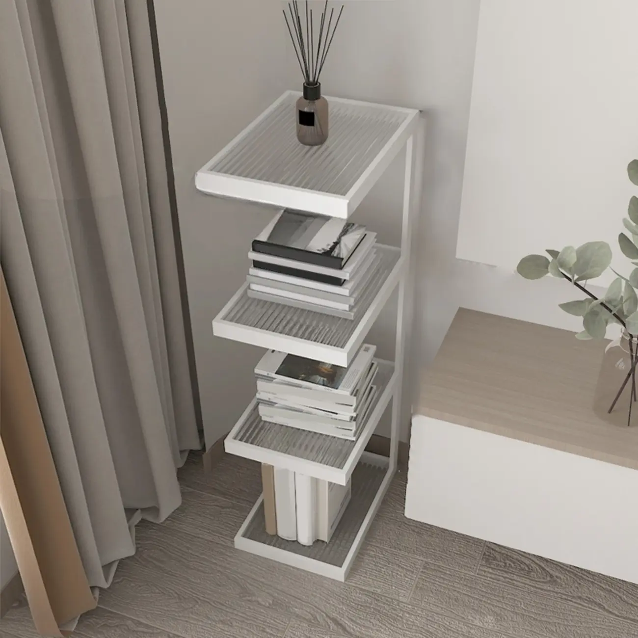 Extra Tall Simple Glass Top and Steel 3 Shelves Nightstand