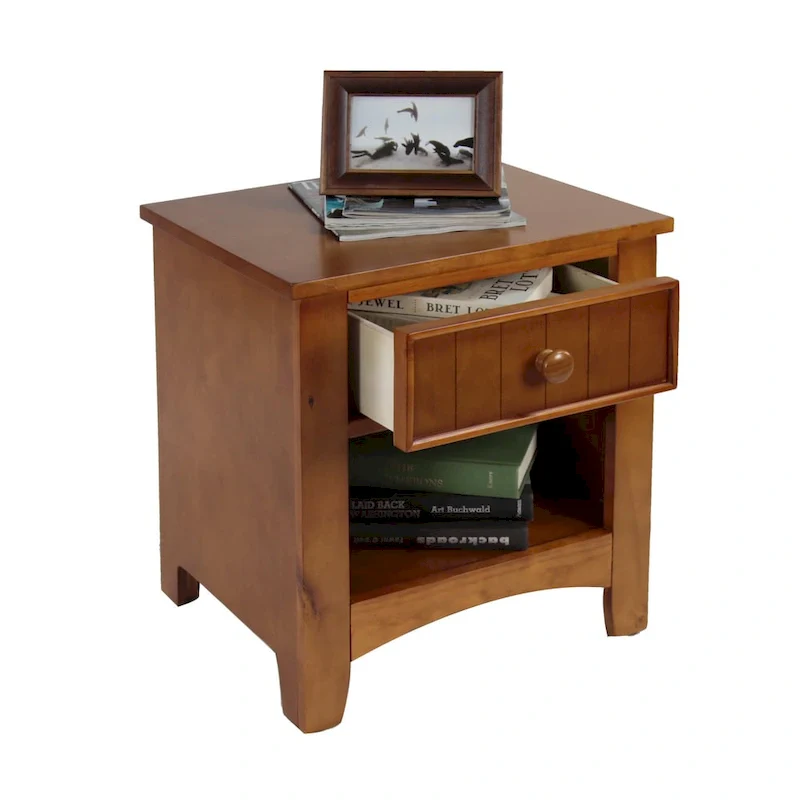 Ettrick Transitional Espresso Wood 1-Drawer Night Stand