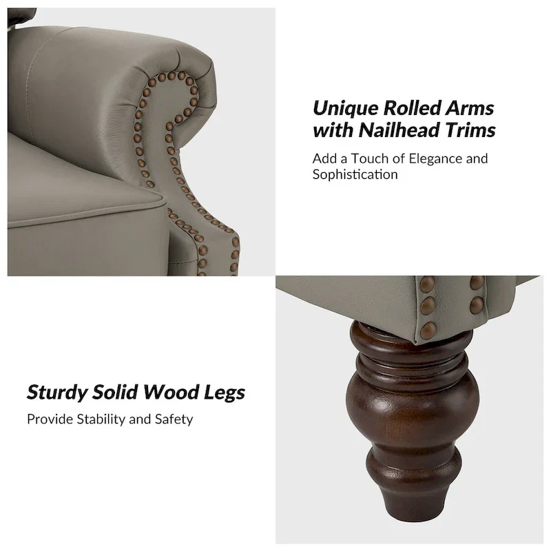 Noemon Modern Genuine Leather Recliner with Nailhead Trims Set of 2 by HULALA HOME