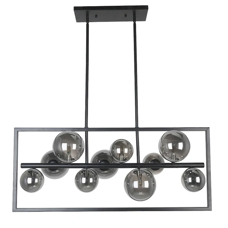 10 Light Halogen Horizontal Pendant Matte Black with Smoked Glass