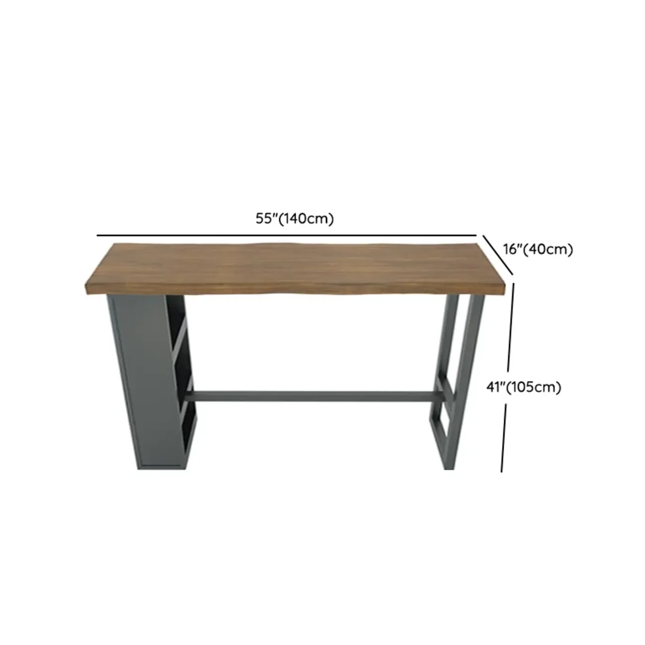 Industrial Brown Wooden Bar Height Table Metal Base with Shelves