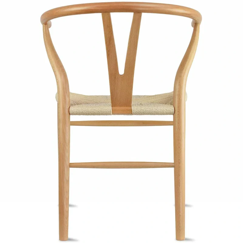 Set of 2 Wood Dining Chairs with Woven Rope Seat