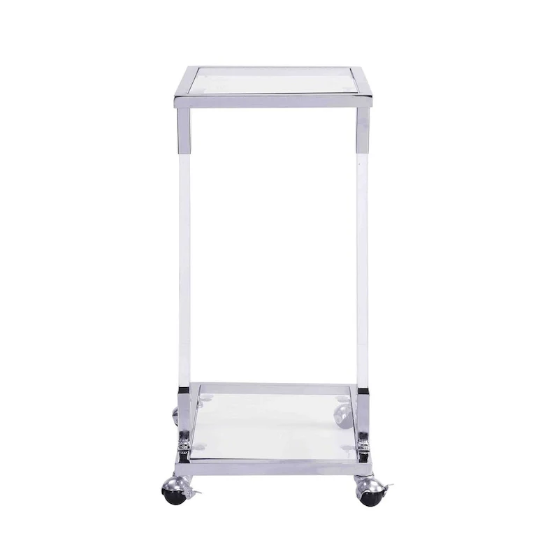 Glass Side Table, Acrylic End Table, Glass Top C Shape Square Table with Metal Base