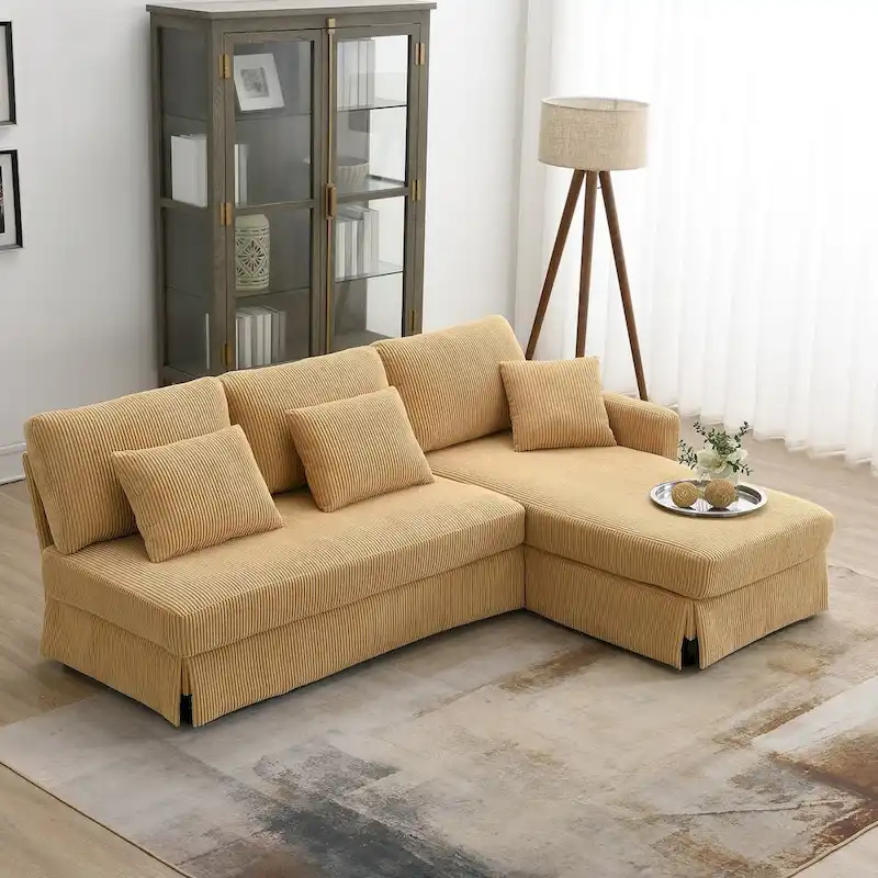 Modern 4-Seat L-Shaped Convertible Sofa with Reversible Chaise and Pillows
