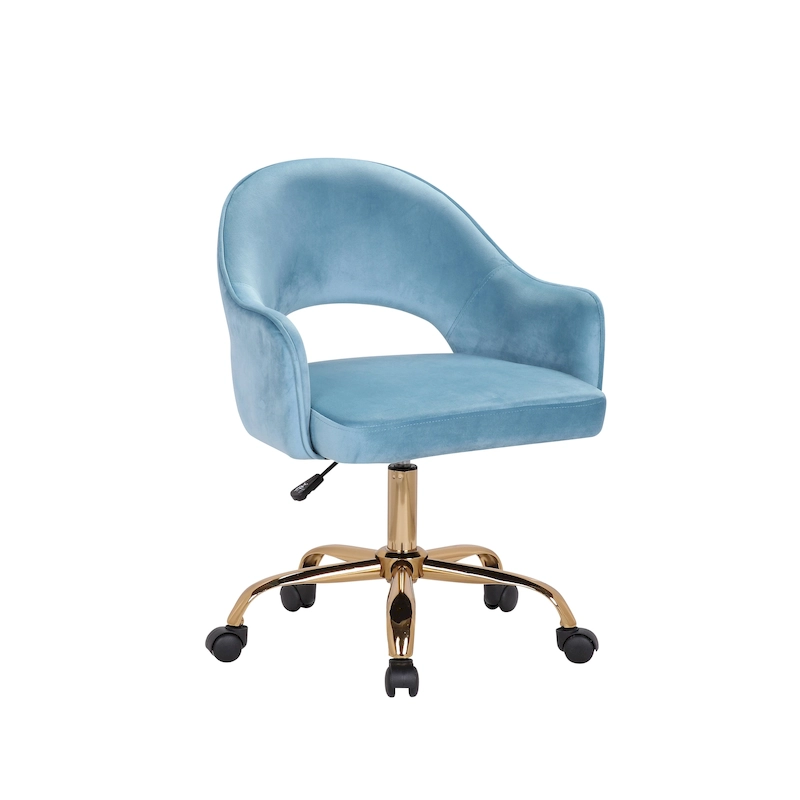 Porthos Home Camron Velvet Swivel Office Chair, Golden Chrome Legs