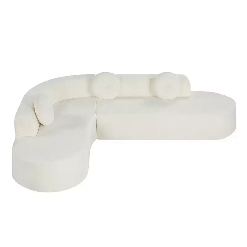 Whisen 122'' Extra Large Sectional Sofa, Elegant Fabric Upholstery Sofa Couch with Three Round Cushions , High-Resilience Foam