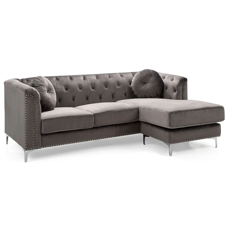 Pompano Velvet Button Tufted Sofa with Chaise