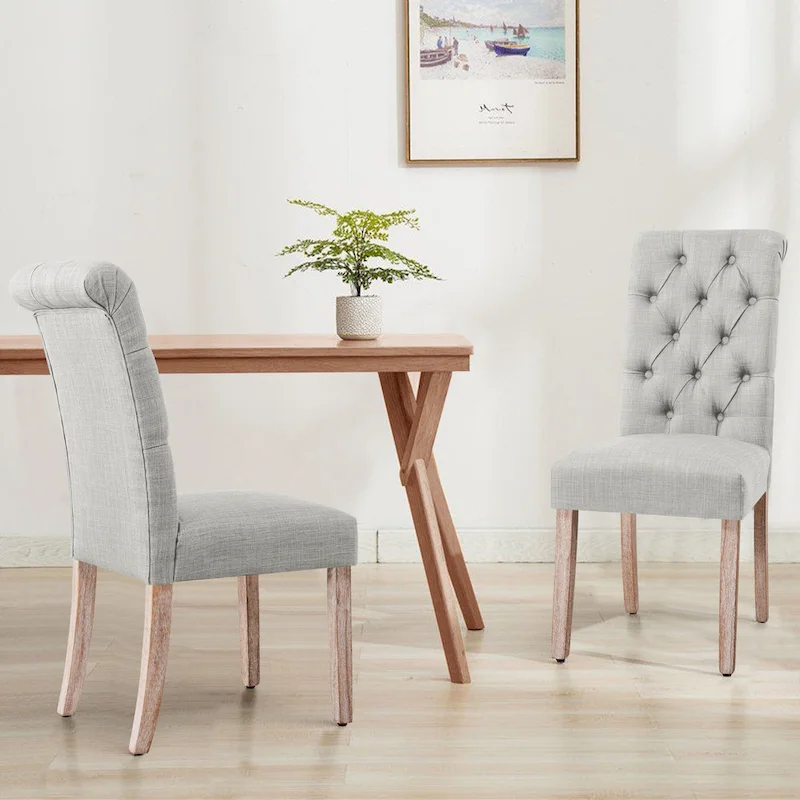 Subrtex(Set of 2)Linen Parsons Upholstered Button Dining Chair