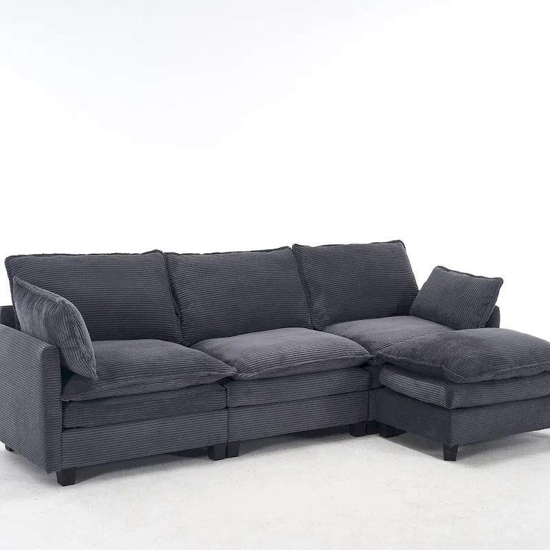 102 Velvet U-Shaped Sectional Sofa with Ottoman & Lumbar Pillows
