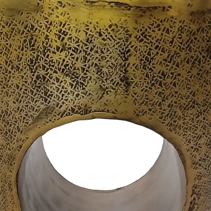 Nala 17 Inch Side End Table, Tapered Drum Shape with Unique Hollow Center, Antique Brass Aluminum