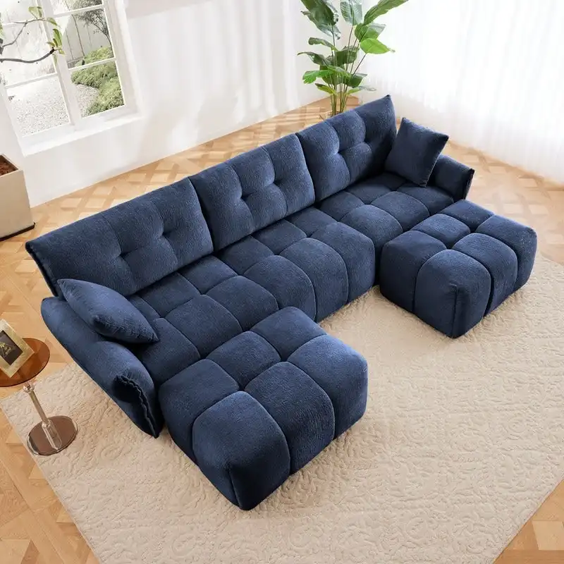 110.2 Chenille 3 Seater Upholstered Sofa, 2 Ottoman
