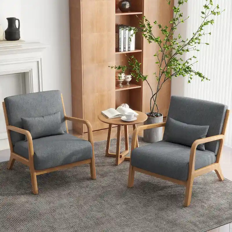 Upholstered Armchair Accent Chairs with Pillows Set of 2