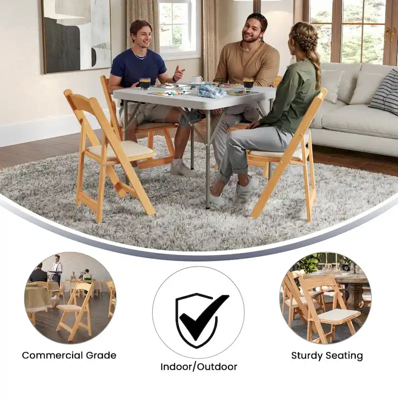 Wood Folding Chair with Vinyl Padded Seat (Set of 2)