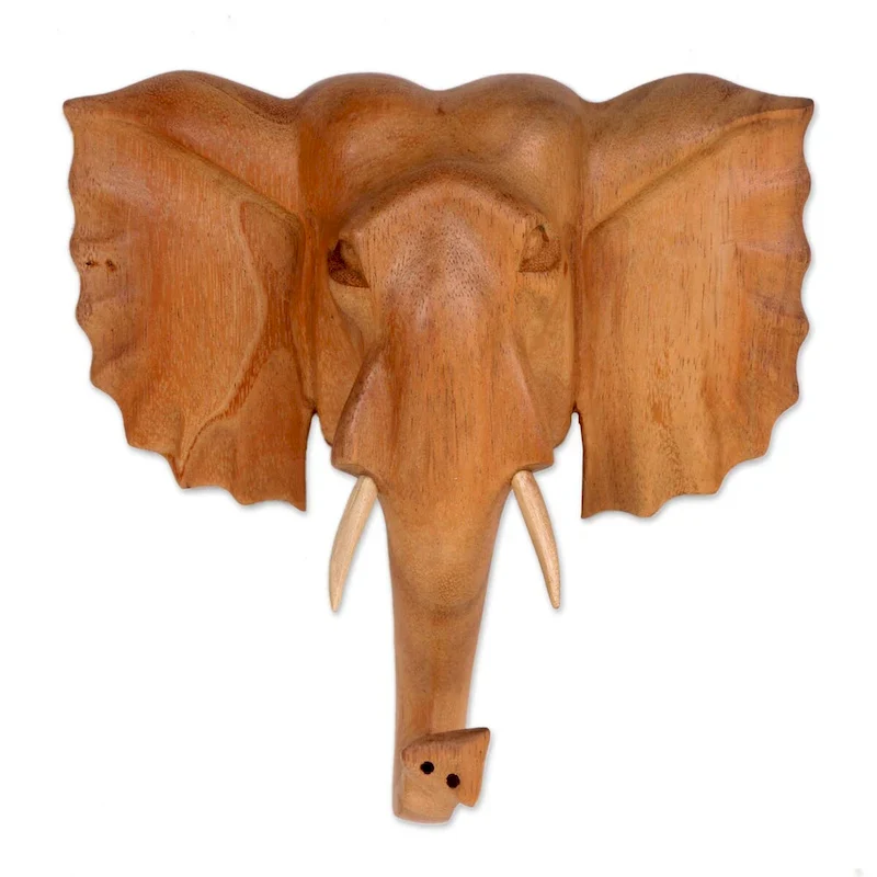 Handmade Elephant Presence Wood mask (Indonesia) - 32 x 28 x 14