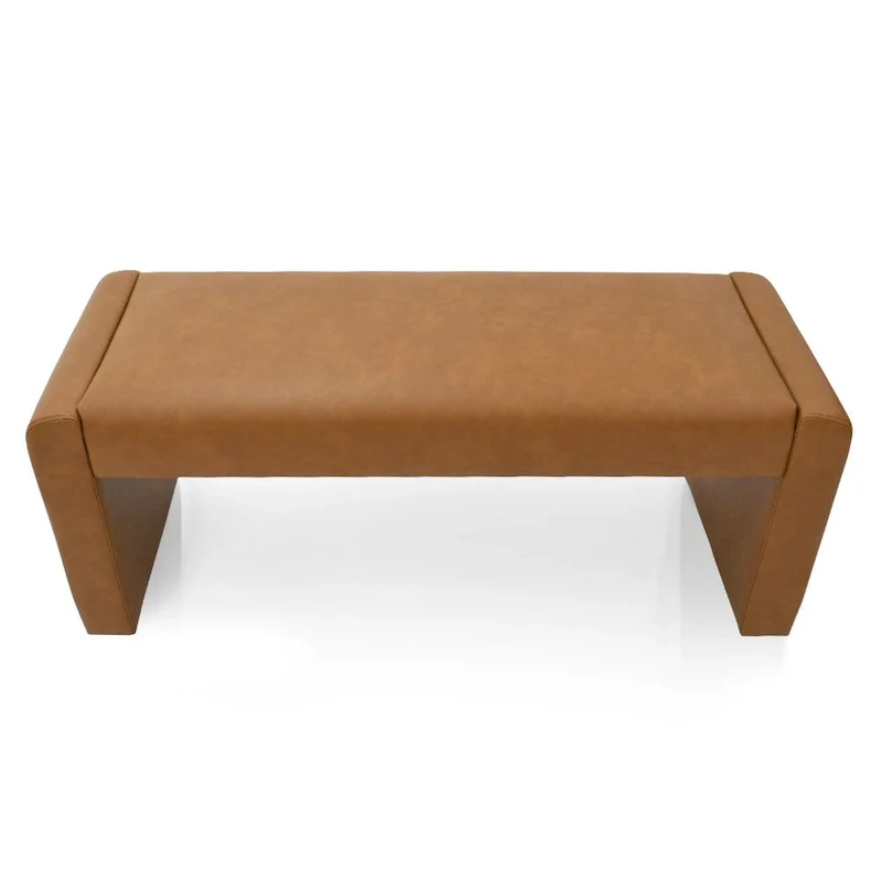 Tan Faux Leather Waterfall Bench - 47 Inch - Seats 2-3