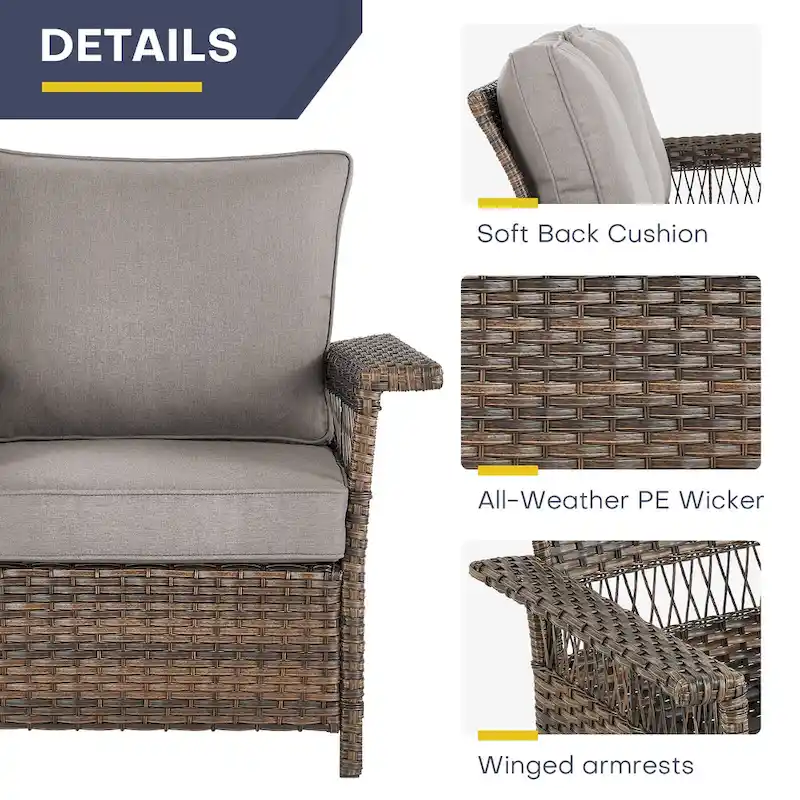 Gymojoy 3 Peices Patio Chairs with Coffee Table - Brown