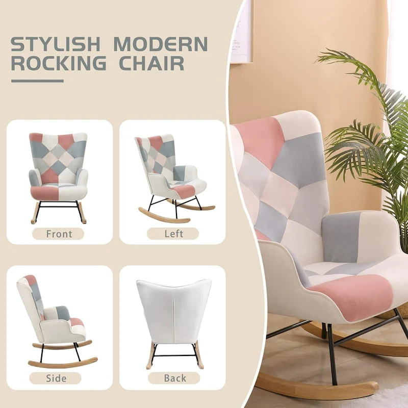 Rocking Chair Upholstered Glider Rocker Rocking Accent Chair Padded Seat with High Backrest Armchair