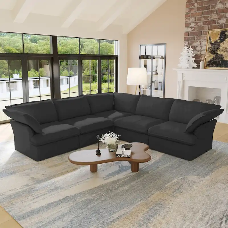 5-Seat Modern V Shape Sectional Couch for Living Room
