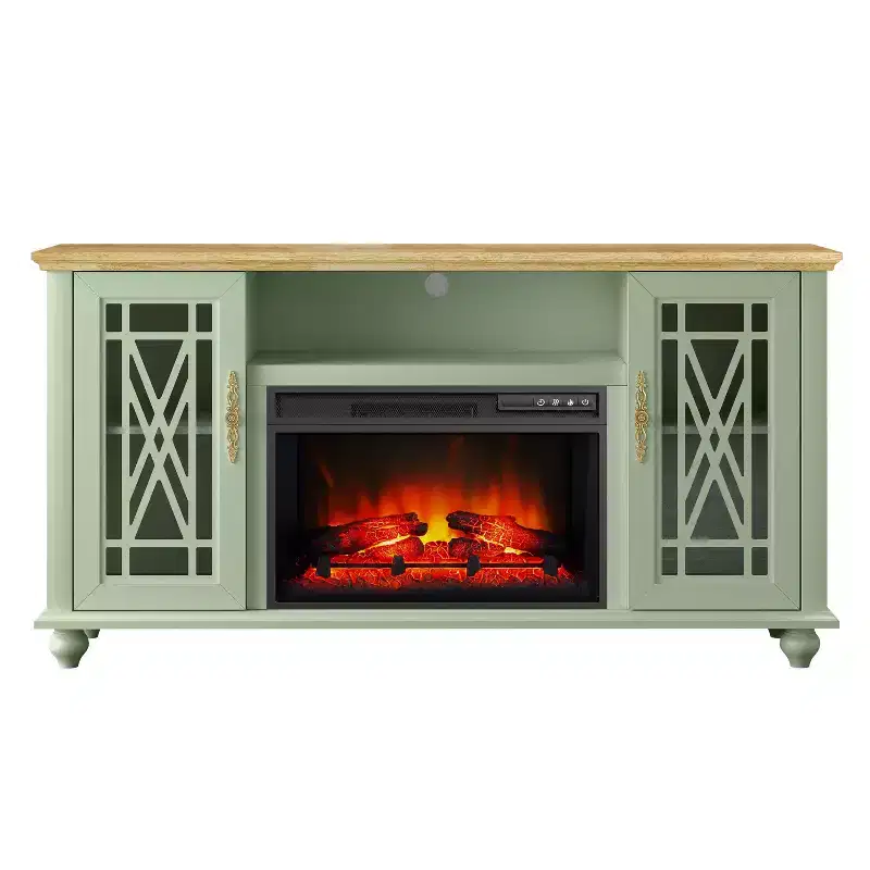 Festivo Farmhouse 62" TV Stand for TVs up to 70" with Fireplace Green