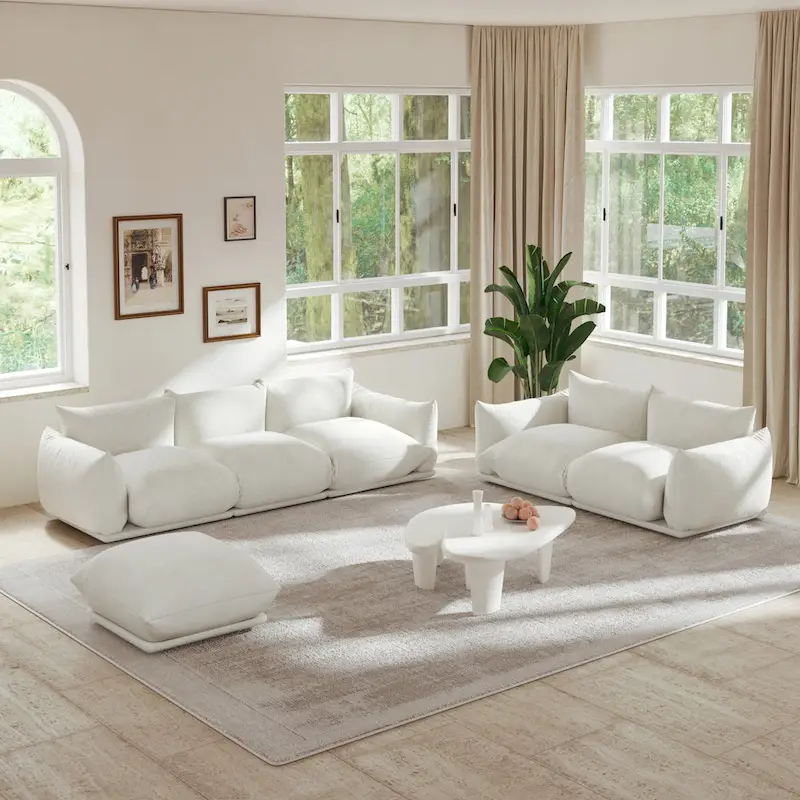 Chenille Fabric Modular Sectional Sofa Set with Ottoman