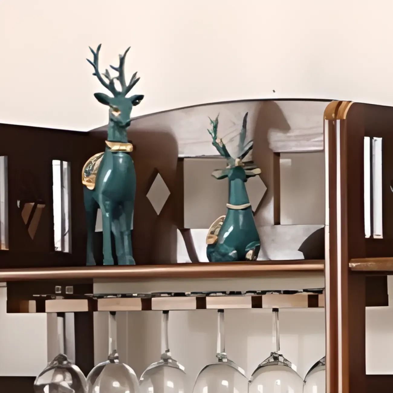 Free Standing Pine Wood Wine Racks with Bar Glass Holder Shelf