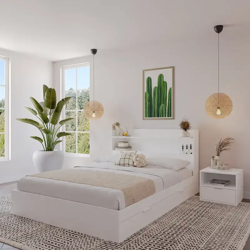 Hunter Platform Bed With Headboard And 1-Drawer Nightstand